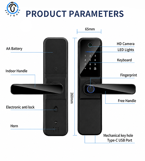 Apartment Fingerprint Keypad Aluminum Electronic Smart Door Lock Supplier Factory